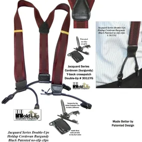 Burgundy Cordovan Dual-clip Men's Holdup Suspenders with Tone-on-tone Jacquard weave with patented no-slip clips