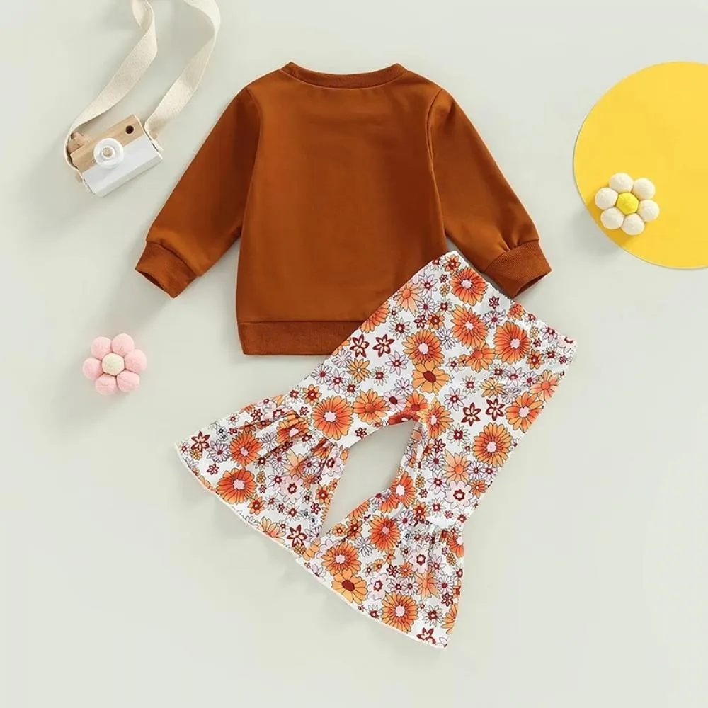 0-4T Baby Girl Autumn Cow Print Romper   Top   Flared Pants Wholesale Girls Clothes