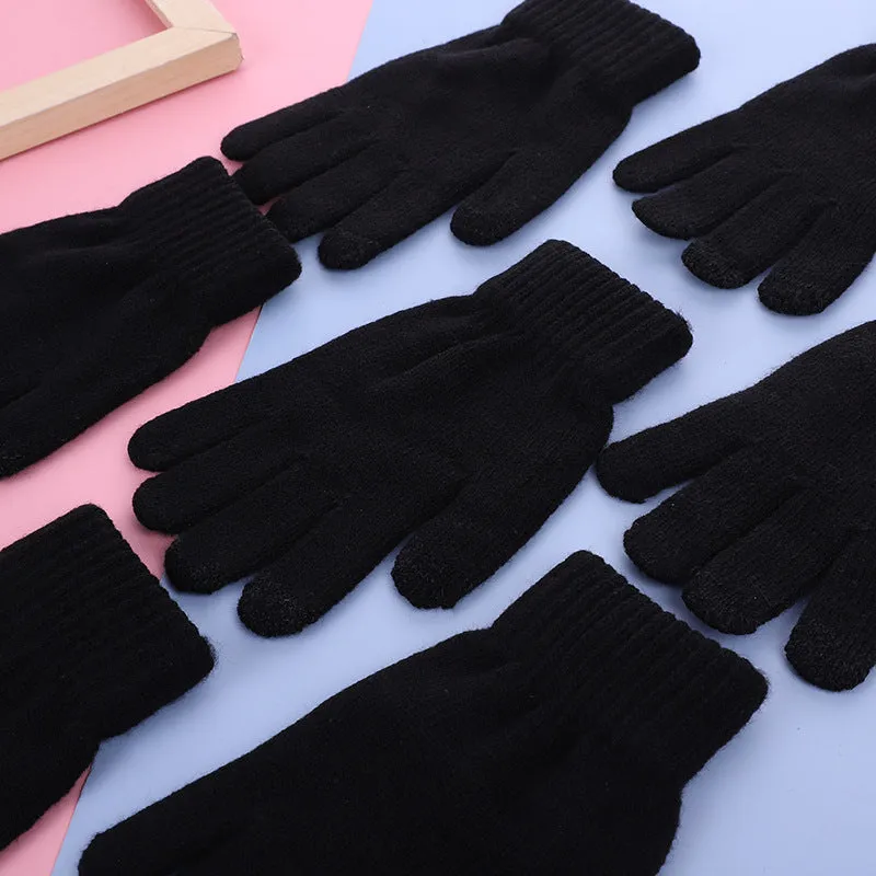 1/2pairs Minimalist Black Knit Gloves Set Short Split Finger Stretchy Gloves Autumn Winter Unisex Coldproof Warm Touch Screen Gloves