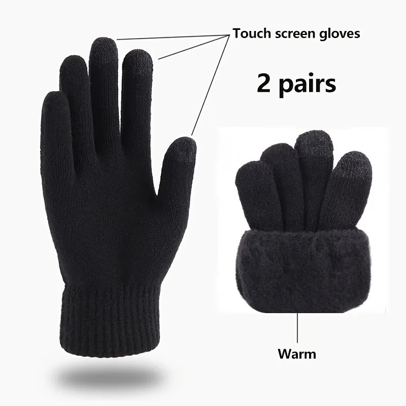 1/2pairs Minimalist Black Knit Gloves Set Short Split Finger Stretchy Gloves Autumn Winter Unisex Coldproof Warm Touch Screen Gloves