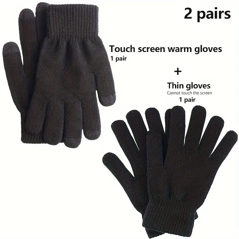 1/2pairs Minimalist Black Knit Gloves Set Short Split Finger Stretchy Gloves Autumn Winter Unisex Coldproof Warm Touch Screen Gloves