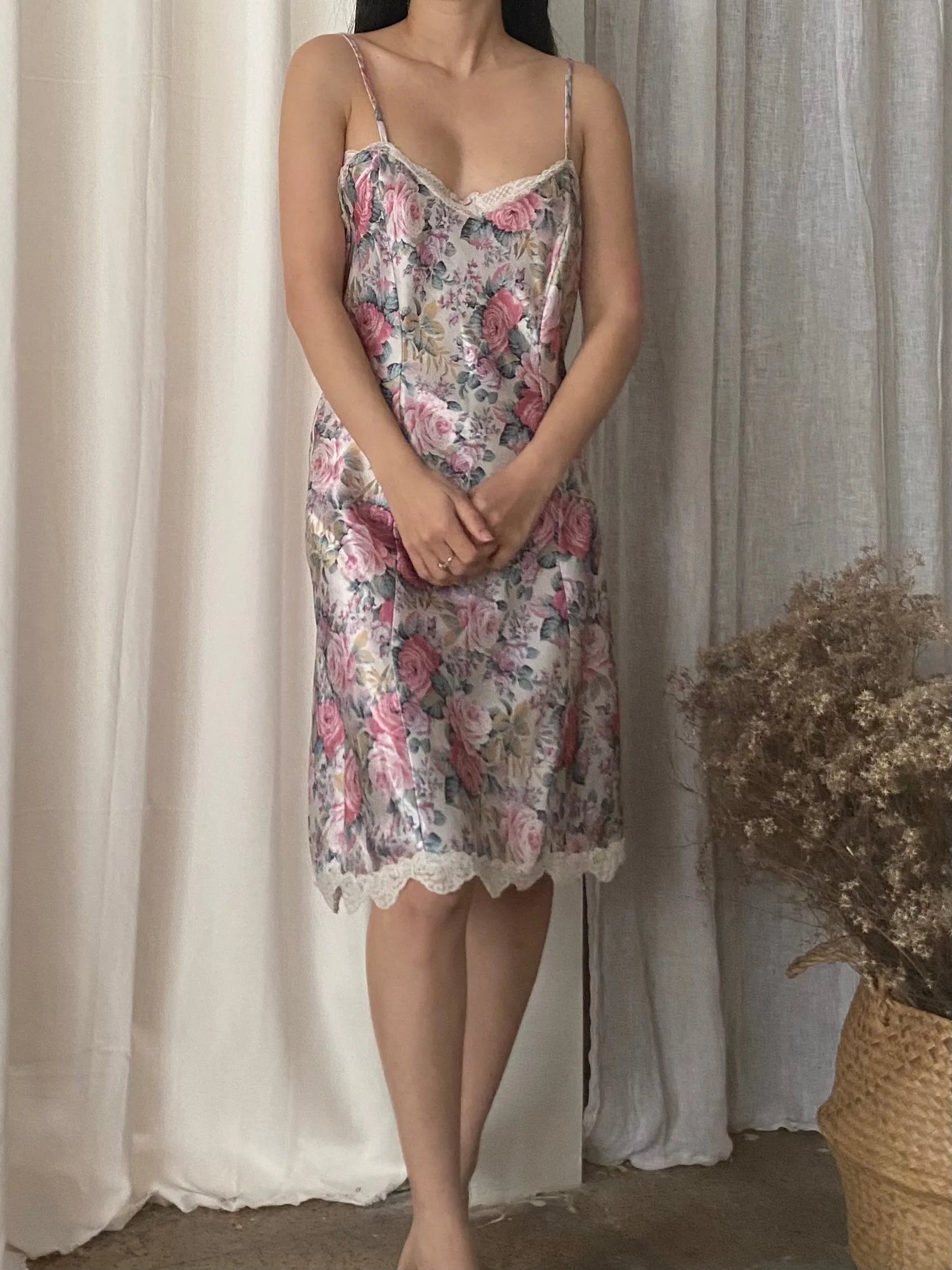 1980s Floral Slip Dress - M