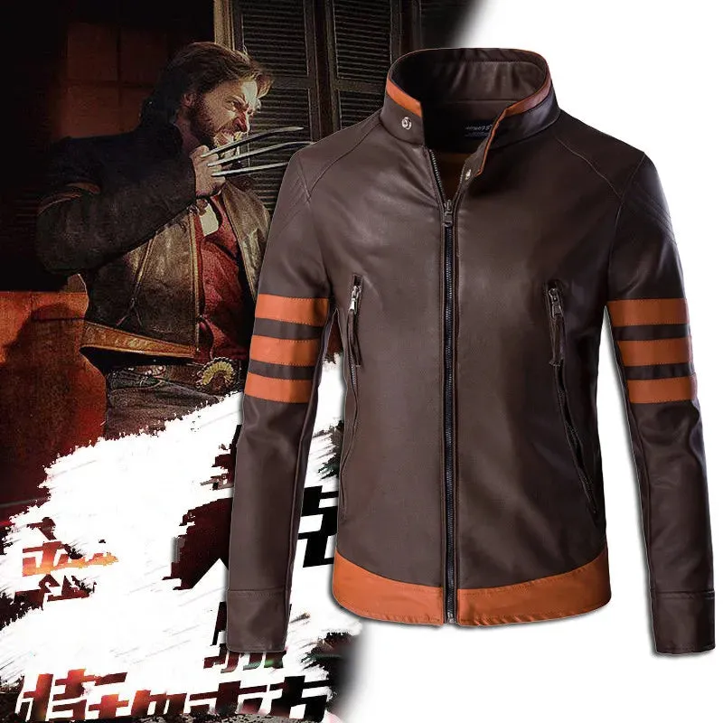 2023 Autumn Men's Zipper Leather Jacket Wolverine Casual PU Leather Locomotive Coat Logan Bomber Jacket Slim Coats