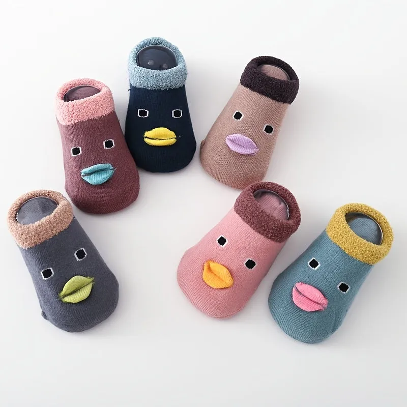 3/6pairs Baby Boys Girls Kids Thickened Terry Warm Socks, For Autumn Winter, Non-slip Indoor Grip Socks, Toddler Children's Socks