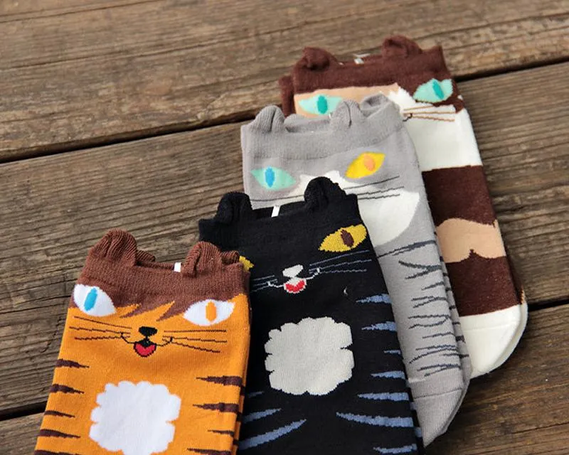 4 Pairs Animal Cat Soft Cartoon Ankle Socks Set