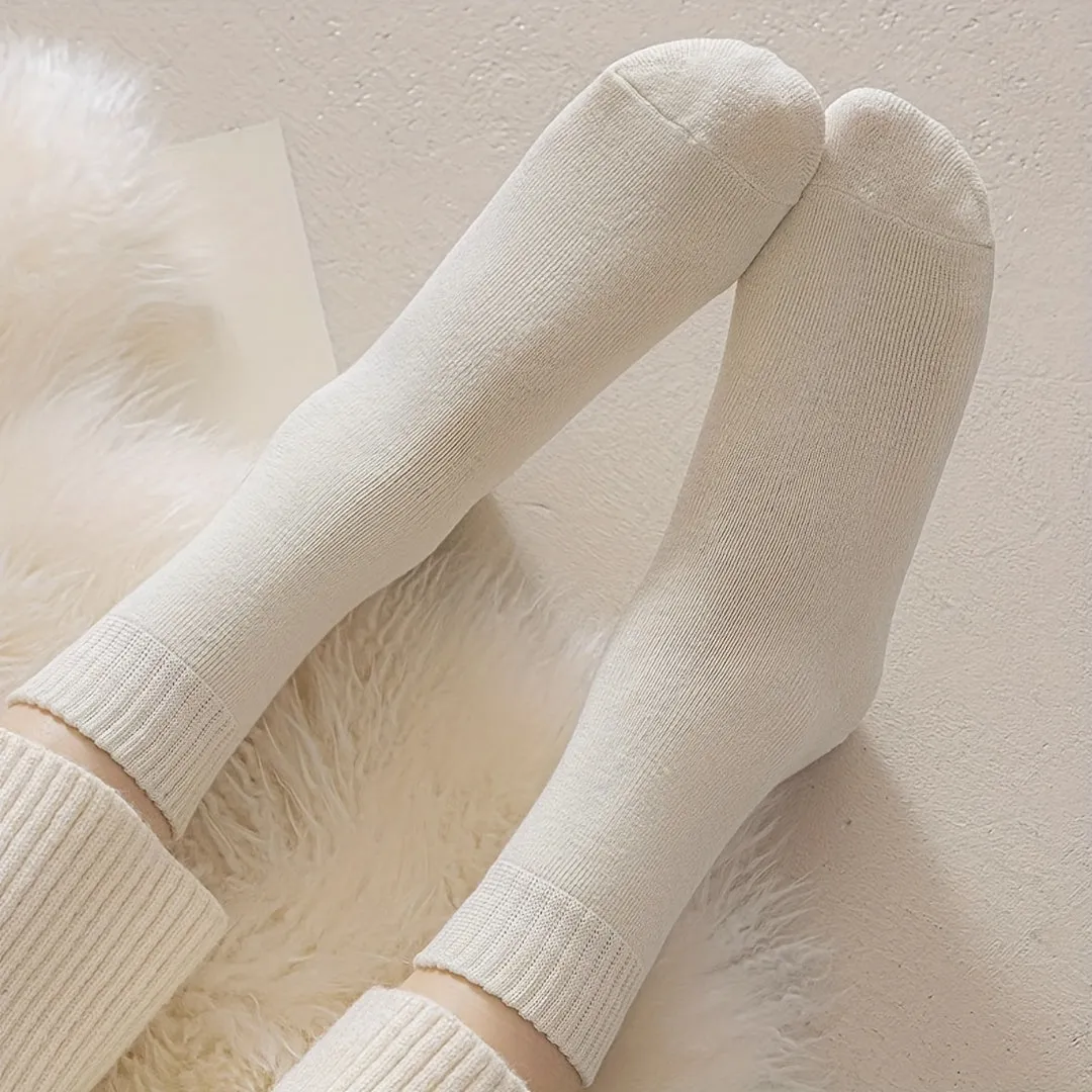 4 Pairs Simple Solid Socks, Comfy & Warm Mid Tube Socks For Winter, Women's Stockings & Hosiery