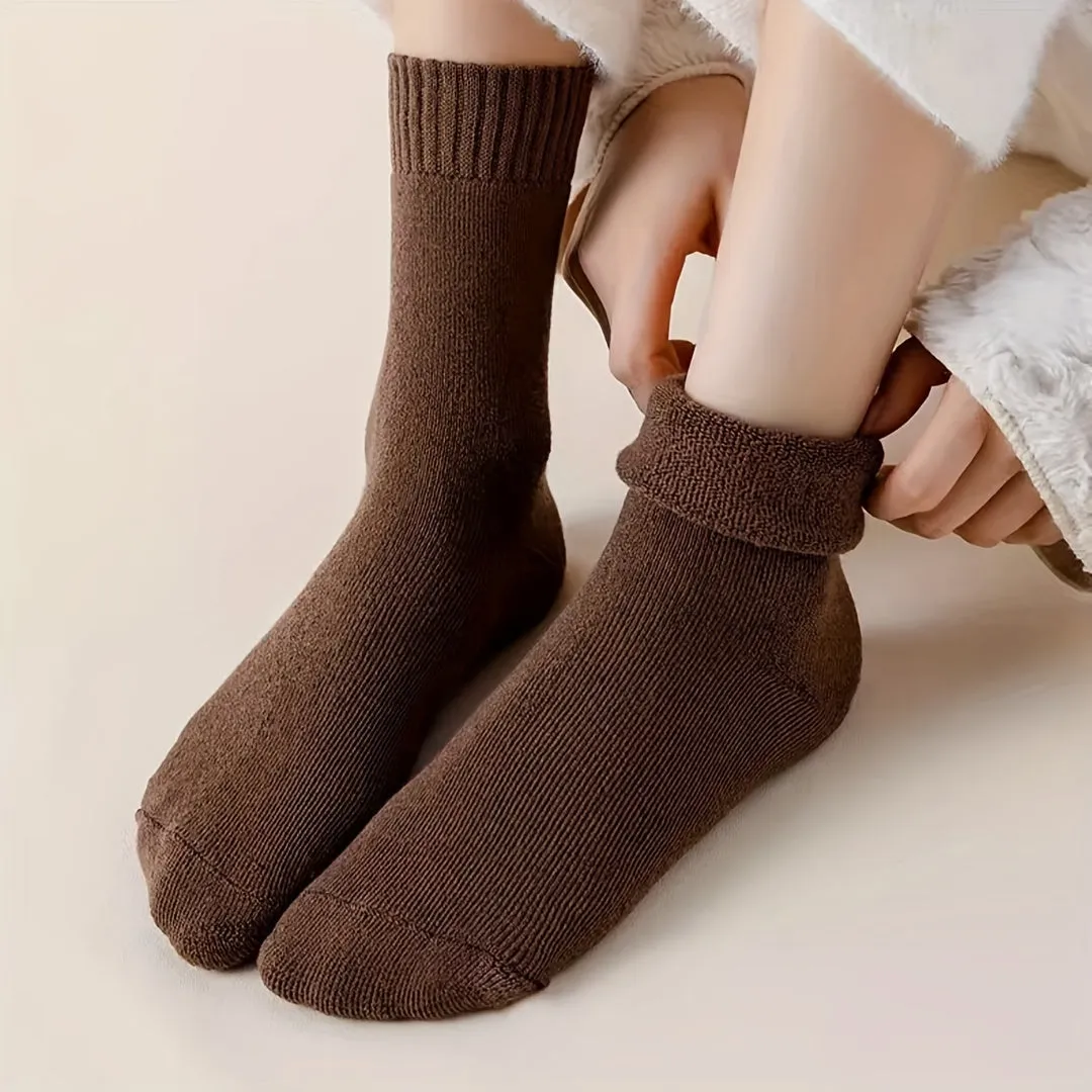 4 Pairs Simple Solid Socks, Comfy & Warm Mid Tube Socks For Winter, Women's Stockings & Hosiery