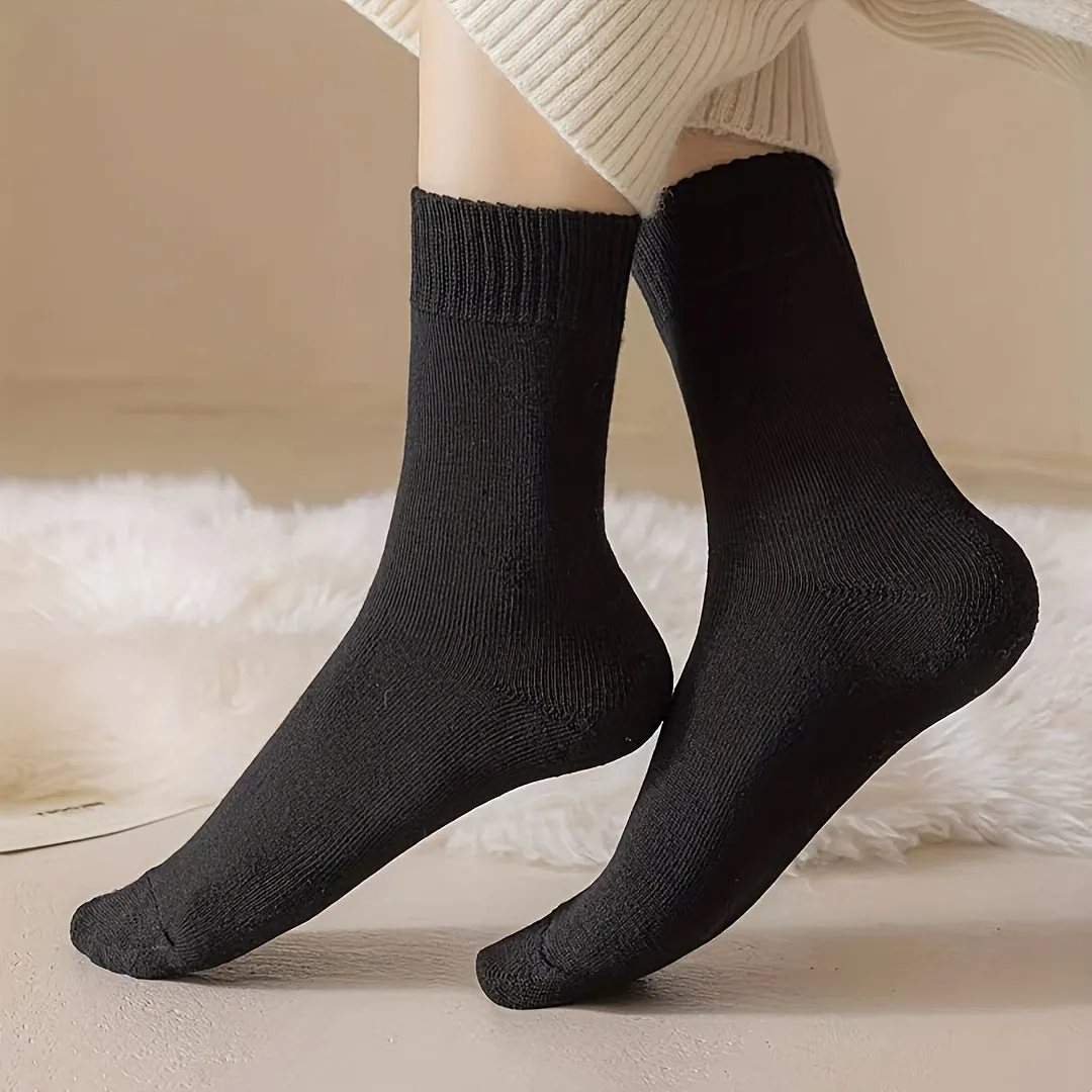 4 Pairs Simple Solid Socks, Comfy & Warm Mid Tube Socks For Winter, Women's Stockings & Hosiery