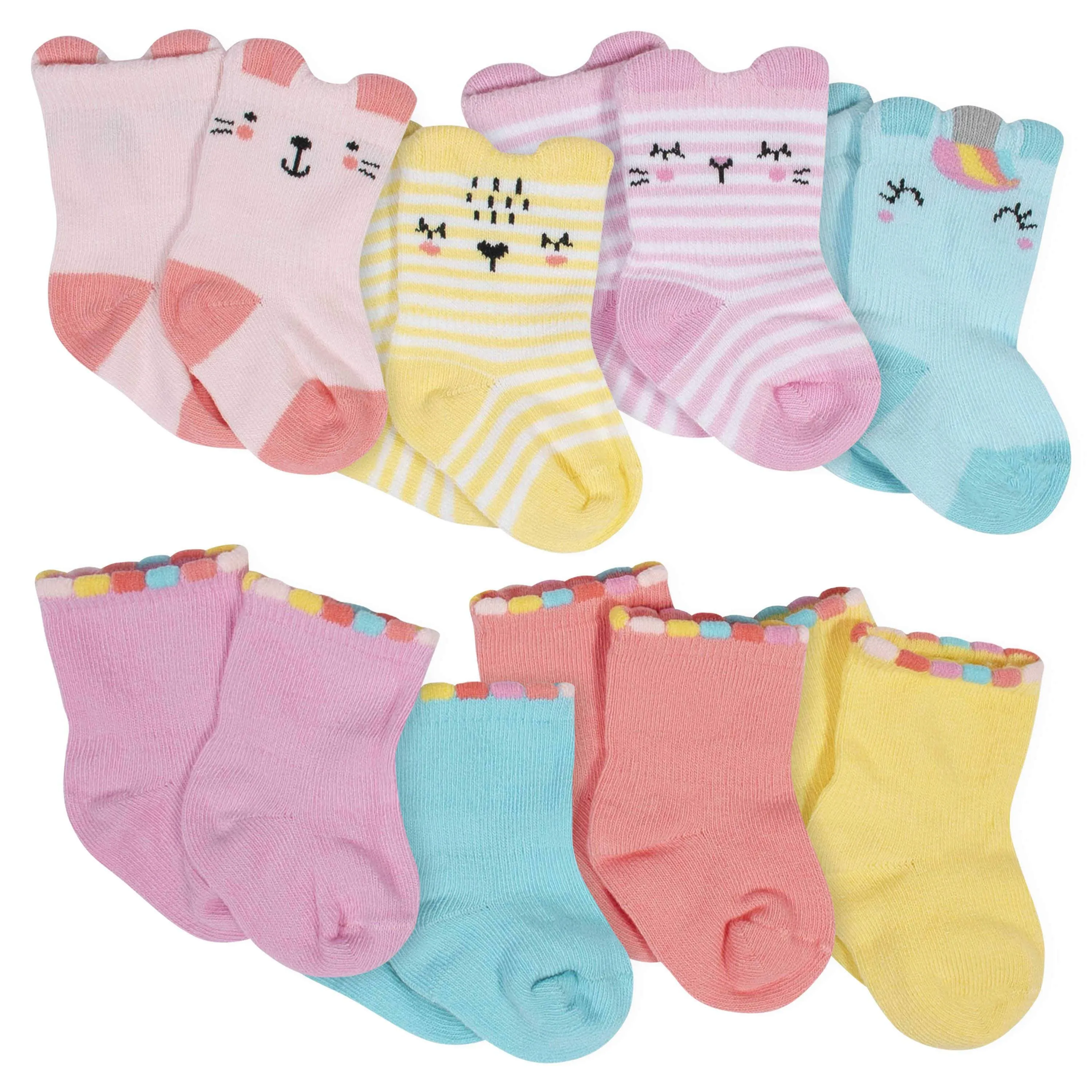 8-Pack Baby Girls' Unicorn Wiggle-Proof® Jersey Crew Socks