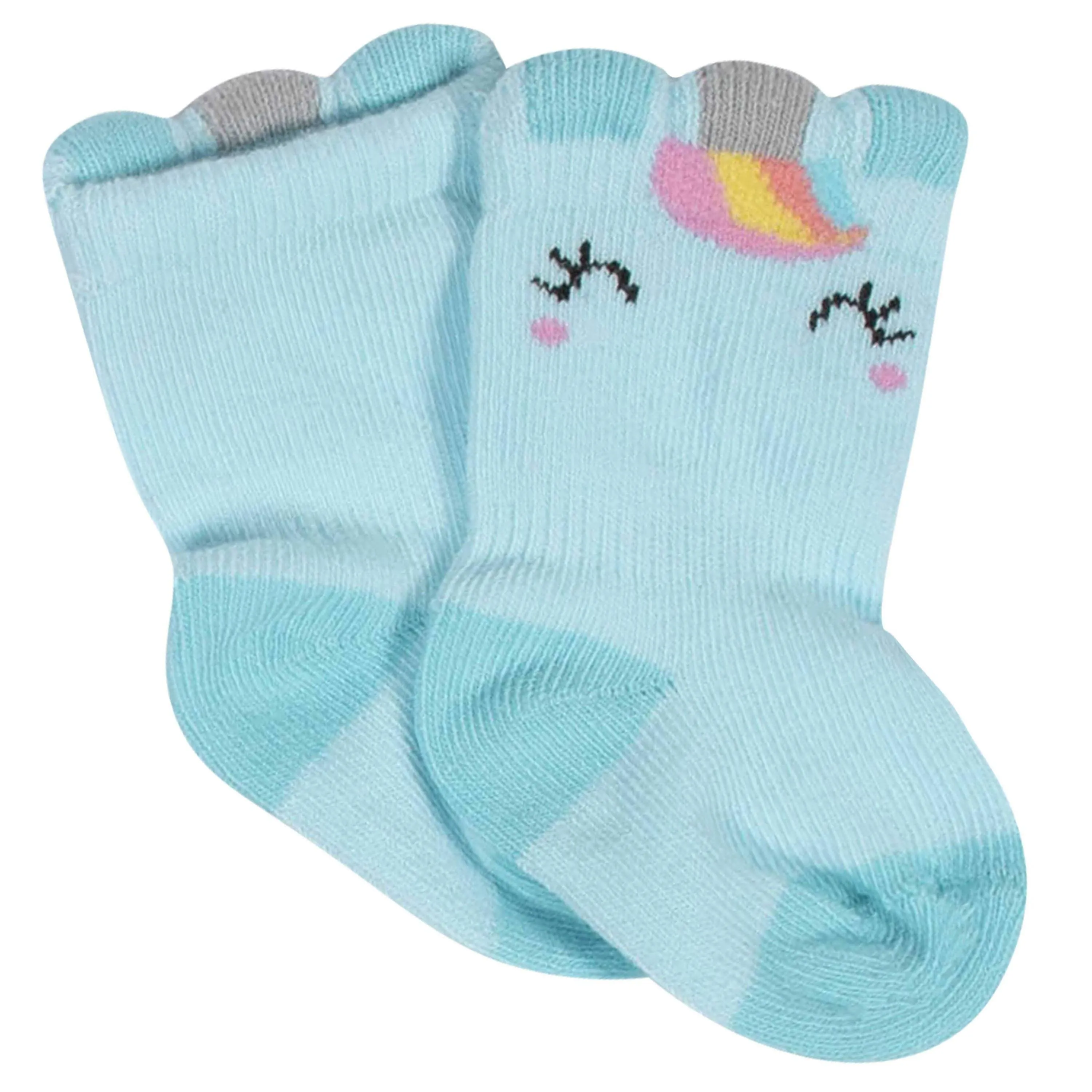 8-Pack Baby Girls' Unicorn Wiggle-Proof® Jersey Crew Socks