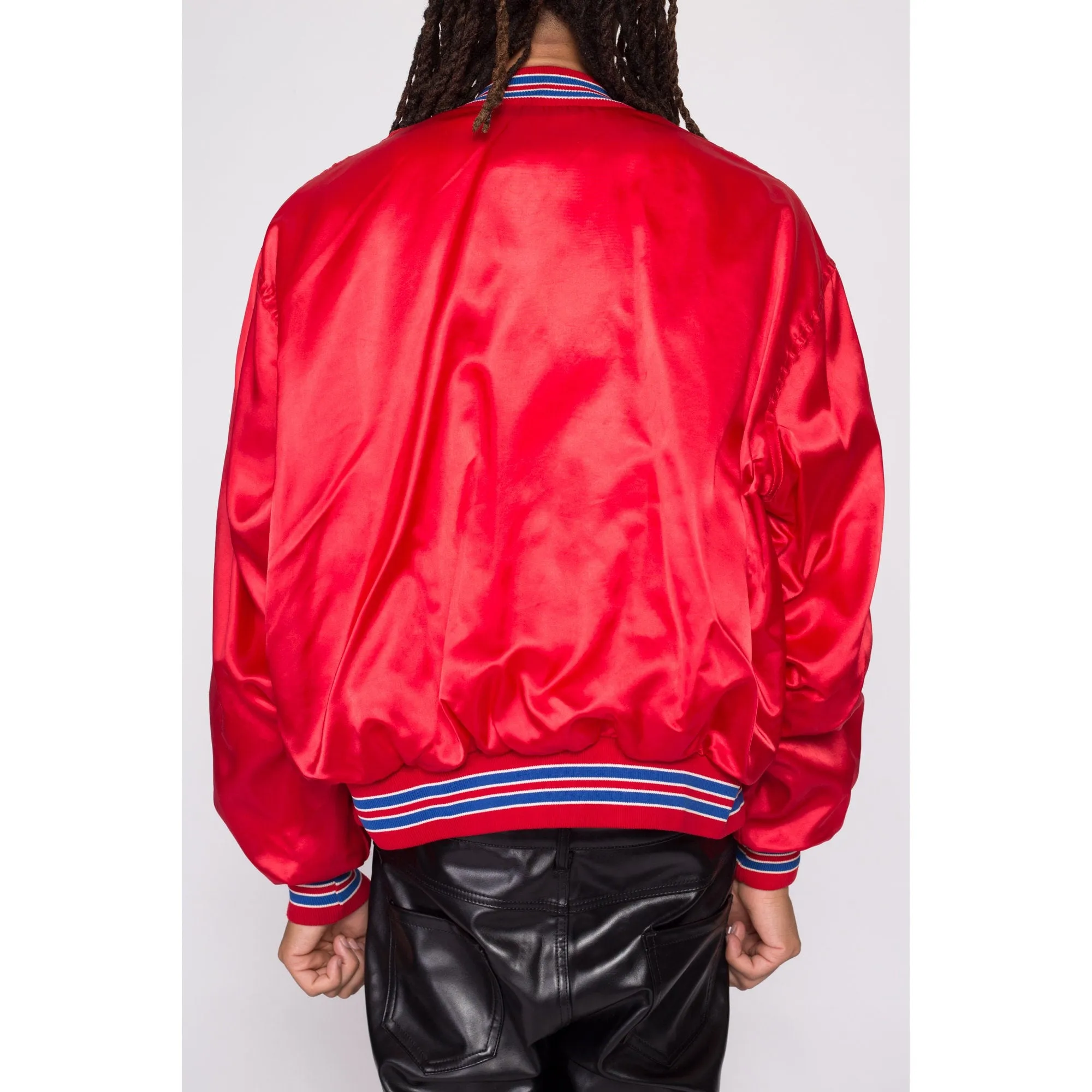 80s South River Pub Red Satin Bomber Jacket - Men's XL