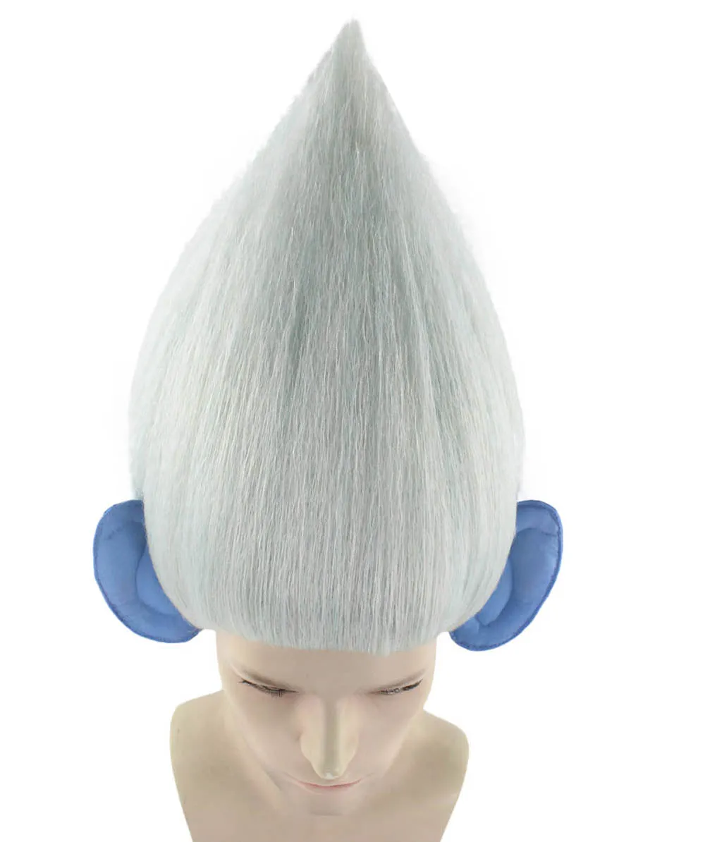 Adult Men's Silver Troll Wig with Ears | Pointy Silver Fairy Wig | Premium Halloween Wig