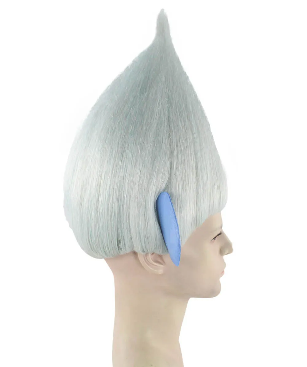 Adult Men's Silver Troll Wig with Ears | Pointy Silver Fairy Wig | Premium Halloween Wig