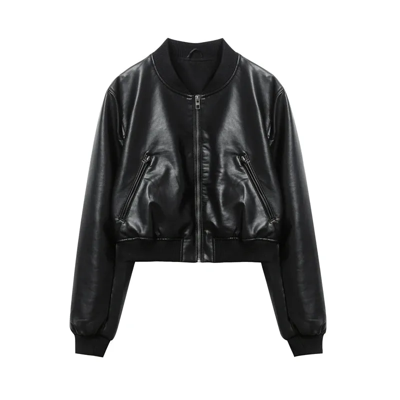 Advbridge Women's new vintage imitation leather bomber jacket coat top women's style