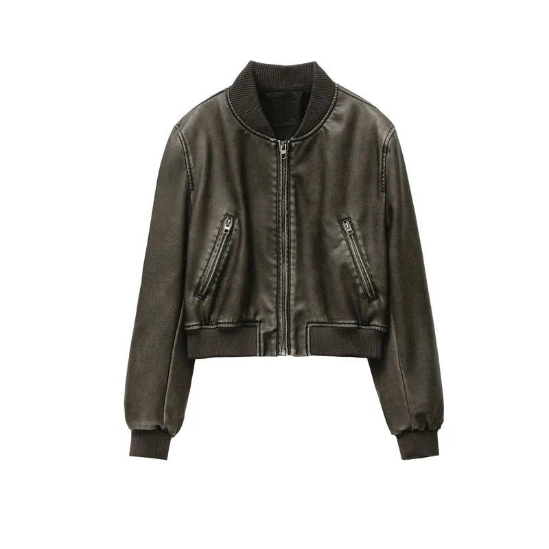 Advbridge Women's new vintage imitation leather bomber jacket coat top women's style