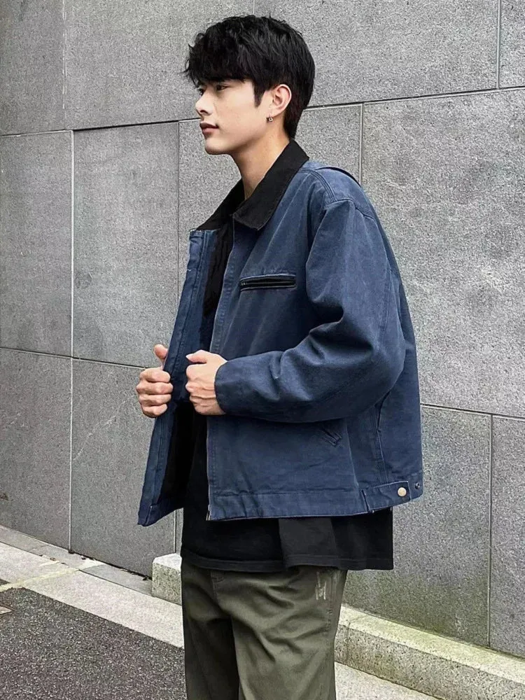 Aidase Vintage American Detroit Jacket Men Women Retro Solid Loose Cargo Coat Washed Cotton Casual Bomber Jacket Spring Autumn Top