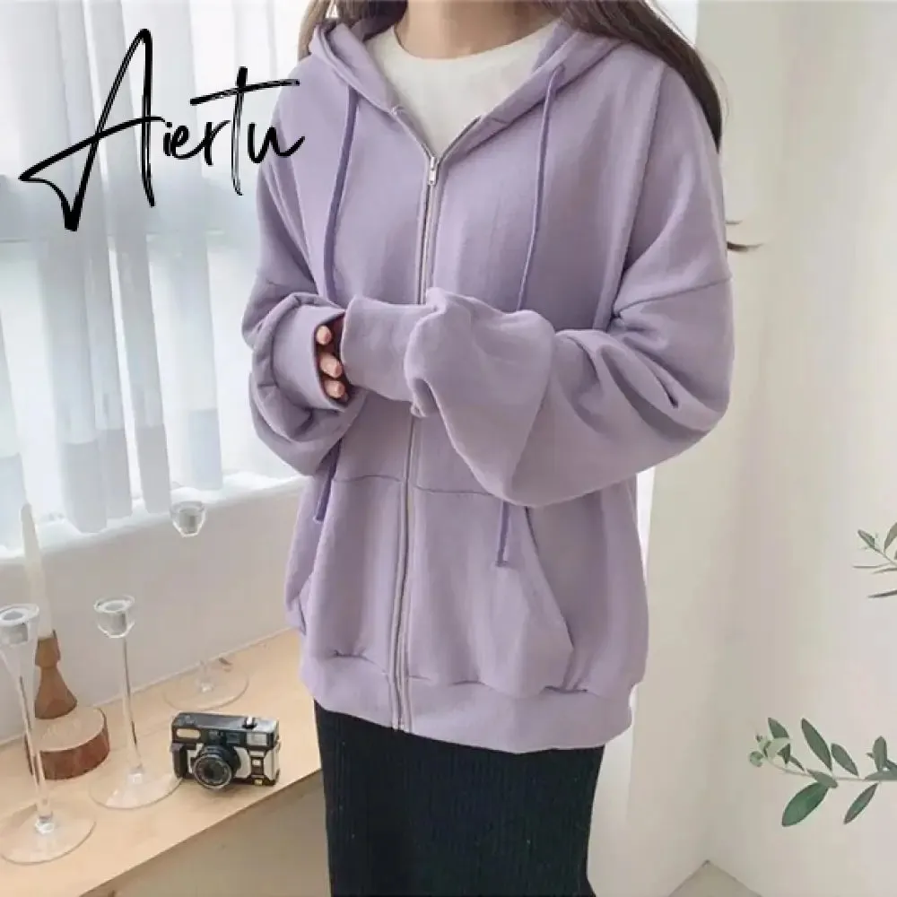 Aiertu Women Jacket Blouses Sweatshirts Casual Couple Tops Thicken Gray Hoodie Long Sleeve Loose Simple Coat Veste Femme Bomber Jacket