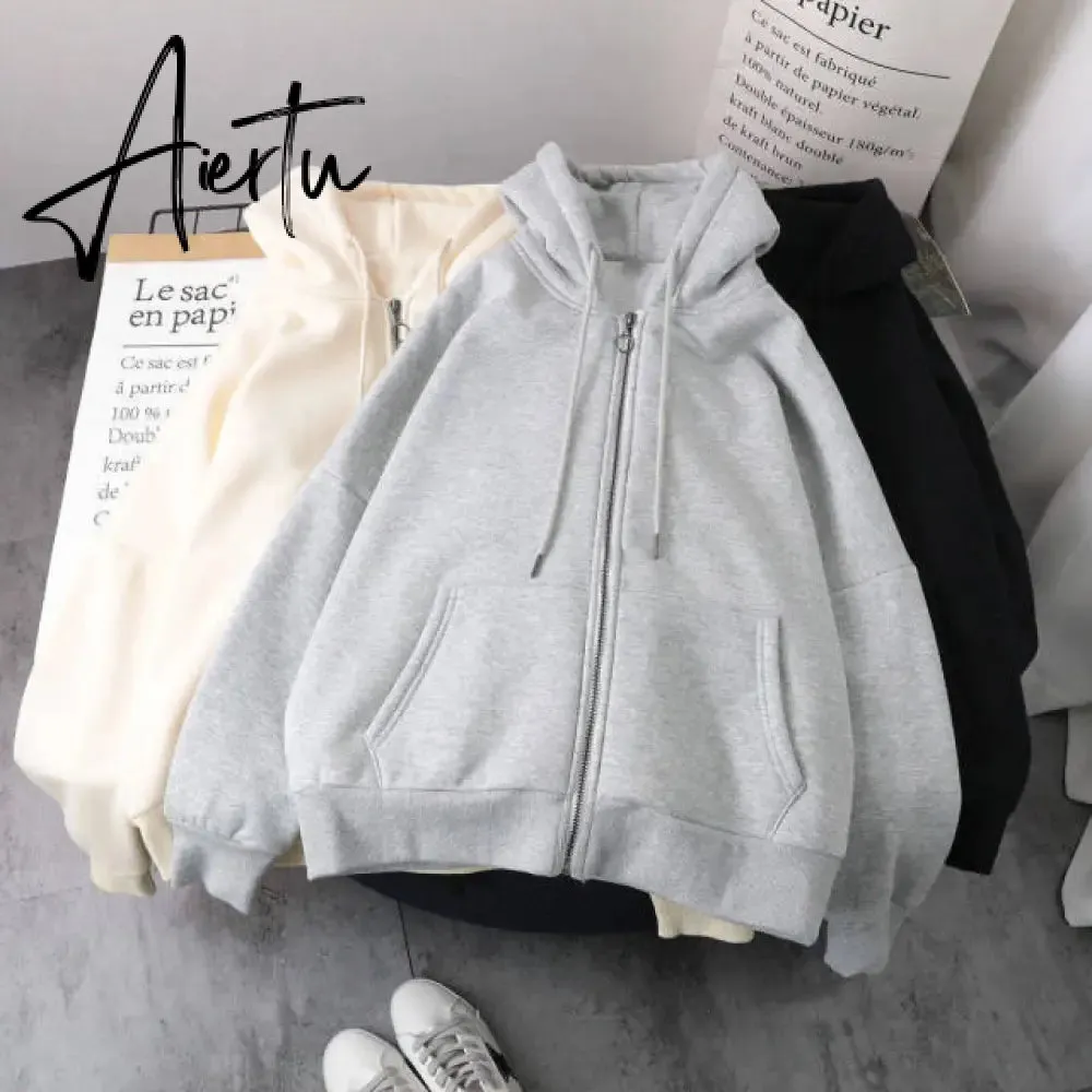 Aiertu Women Jacket Blouses Sweatshirts Casual Couple Tops Thicken Gray Hoodie Long Sleeve Loose Simple Coat Veste Femme Bomber Jacket