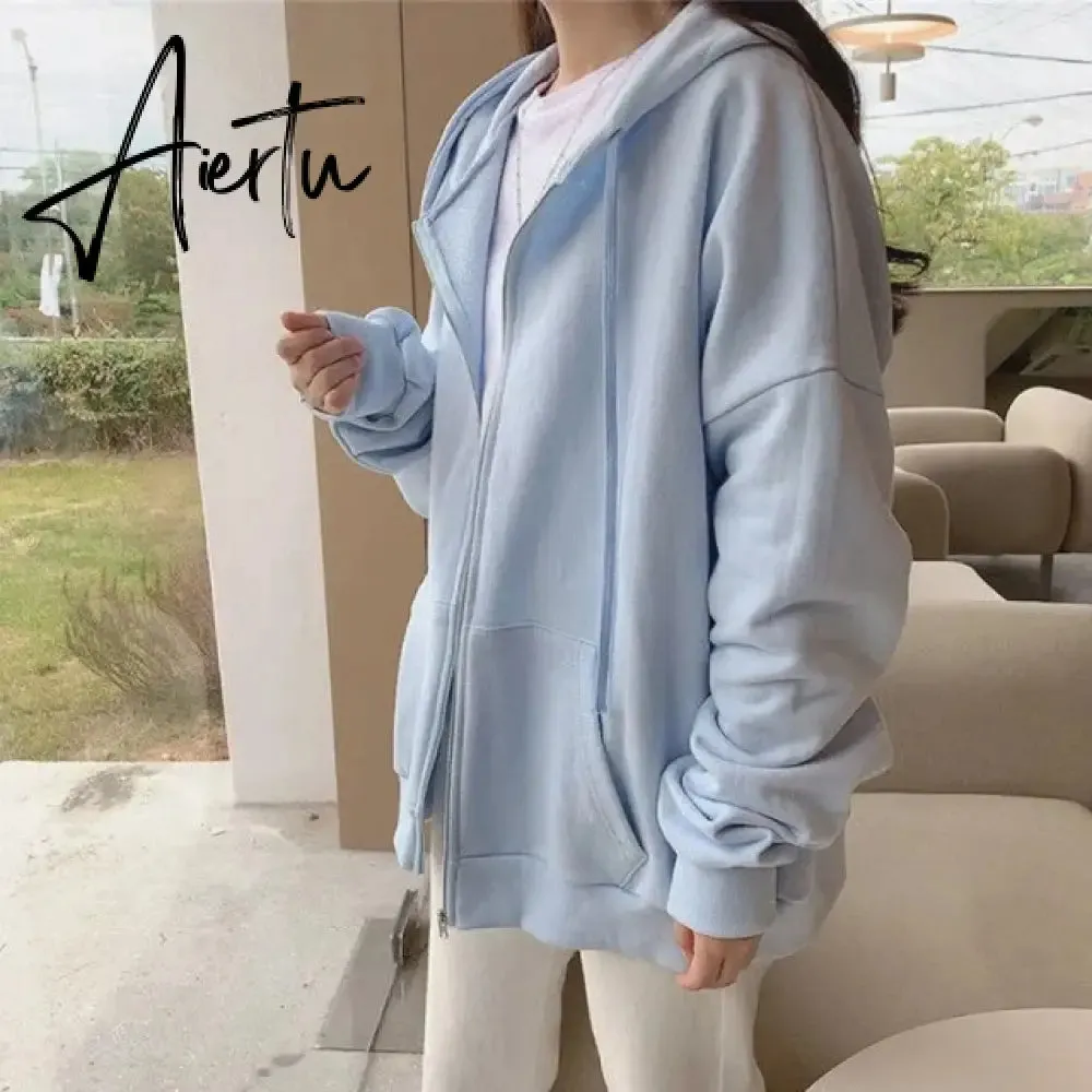 Aiertu Women Jacket Blouses Sweatshirts Casual Couple Tops Thicken Gray Hoodie Long Sleeve Loose Simple Coat Veste Femme Bomber Jacket