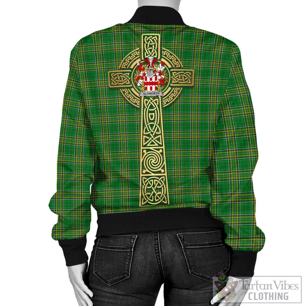 Aldworth Irish Clan Tartan Bomber Jacket with Coat of Arms Celtic Tree of Life Style