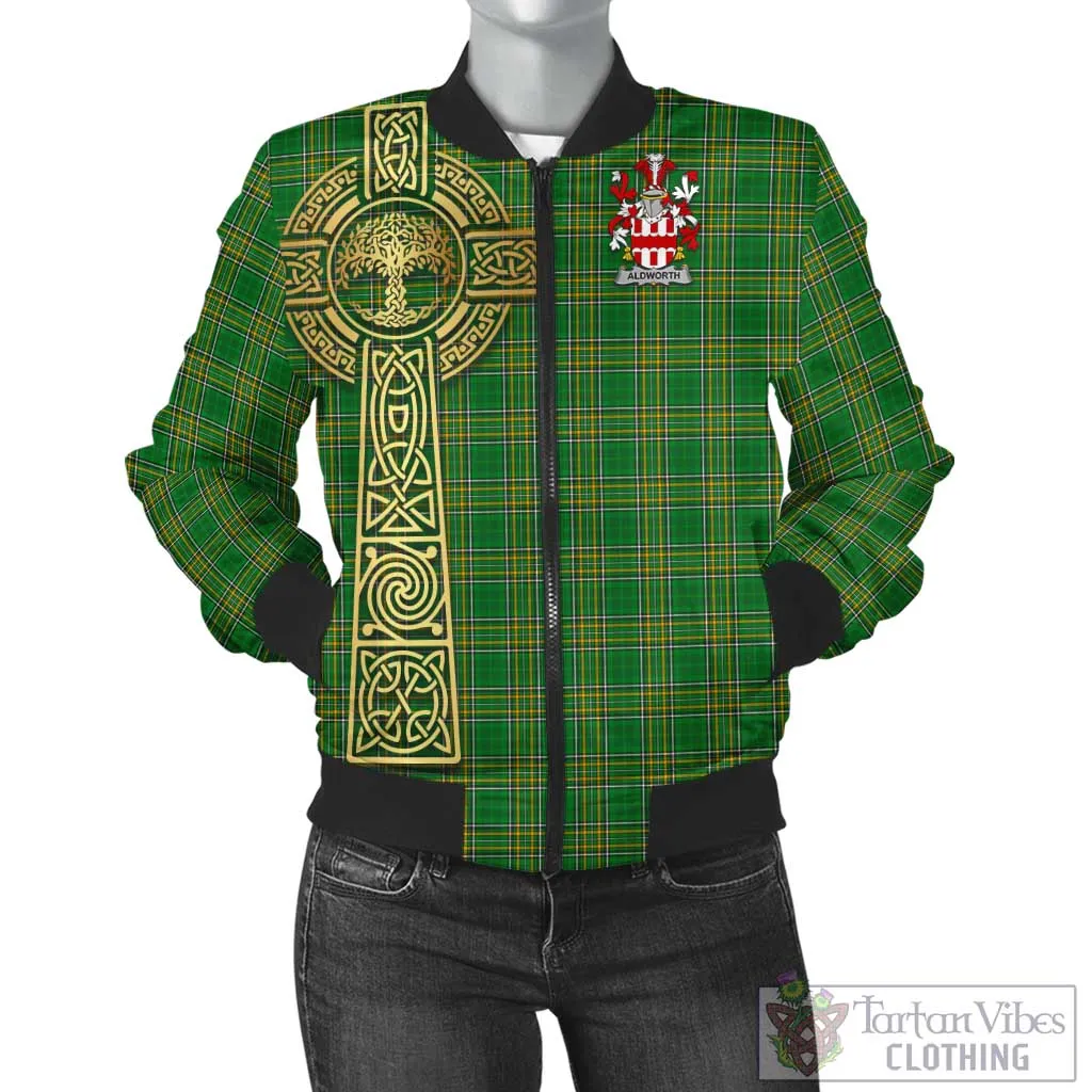 Aldworth Irish Clan Tartan Bomber Jacket with Coat of Arms Celtic Tree of Life Style