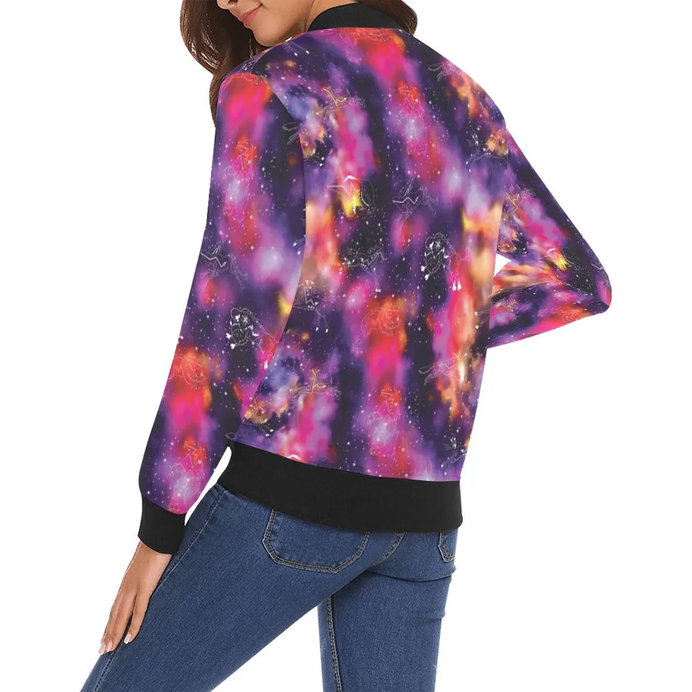 Animal Ancestors 9 Cosmic Swirl Purple and Red Bomber Jacket for Women