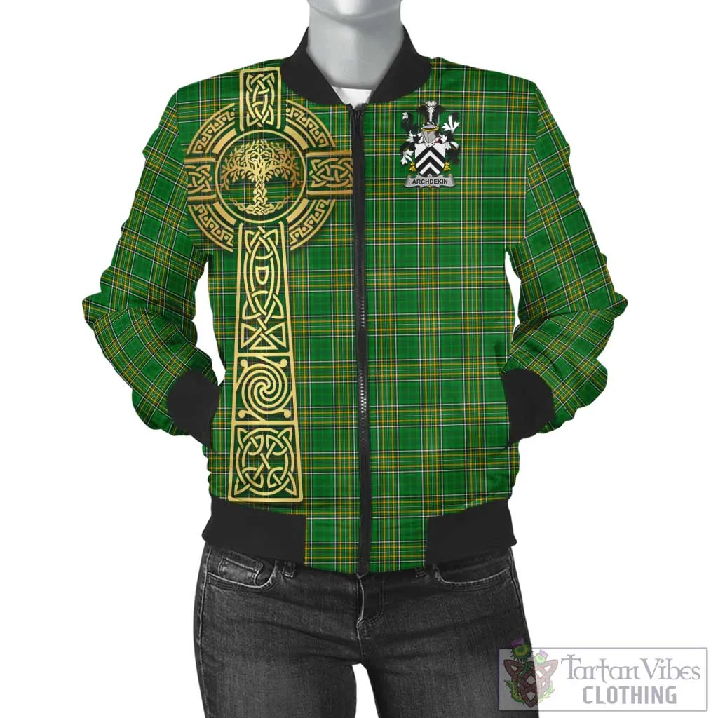 Archdekin Irish Clan Tartan Bomber Jacket with Coat of Arms Celtic Tree of Life Style