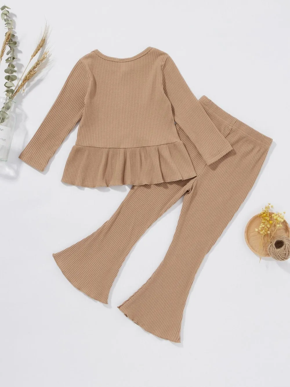 Autumn and Winter Girls Pit Strip Top   Flared Pants Set Wholesale Girls Clothes