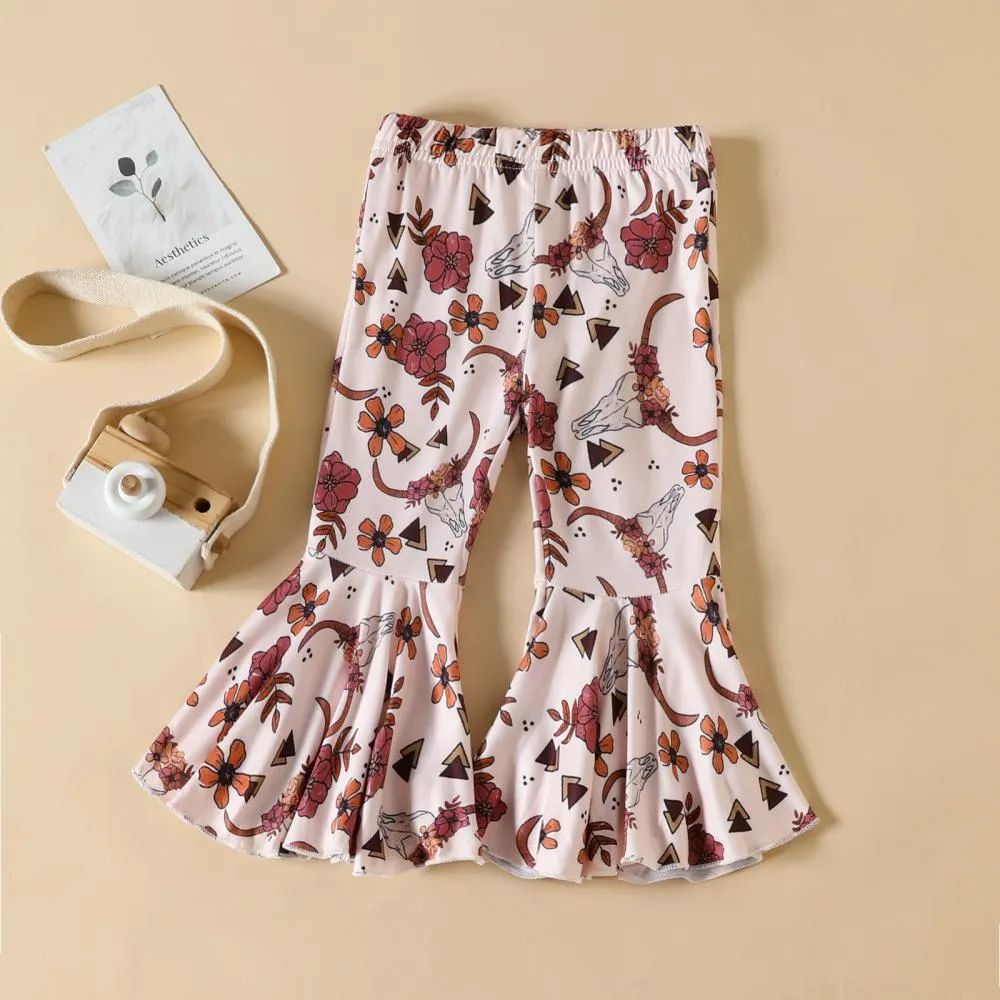 Autumn Baby Girl Flower Animal Print Flared Pants Wholesale Girls Clothes