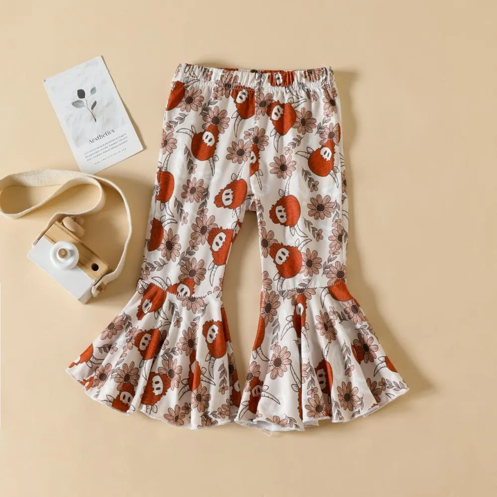 Autumn Baby Girl Flower Animal Print Flared Pants Wholesale Girls Clothes