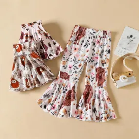 Autumn Baby Girl Flower Animal Print Flared Pants Wholesale Girls Clothes