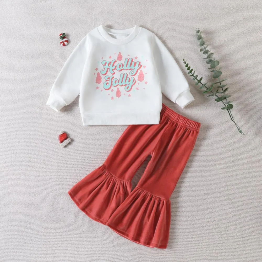 Autumn Baby Girls Long-sleeve Letter Sweater   Flared Pants Set Wholesale Girls Clothes