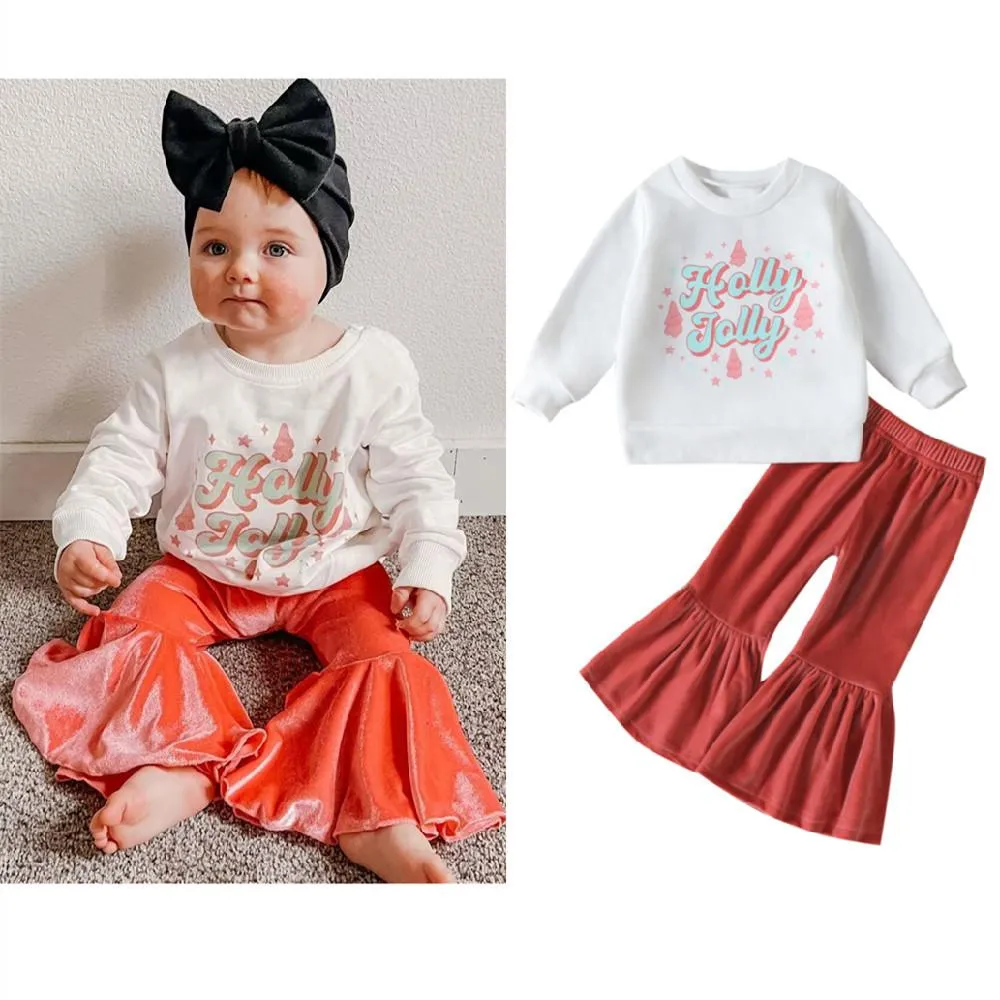 Autumn Baby Girls Long-sleeve Letter Sweater   Flared Pants Set Wholesale Girls Clothes