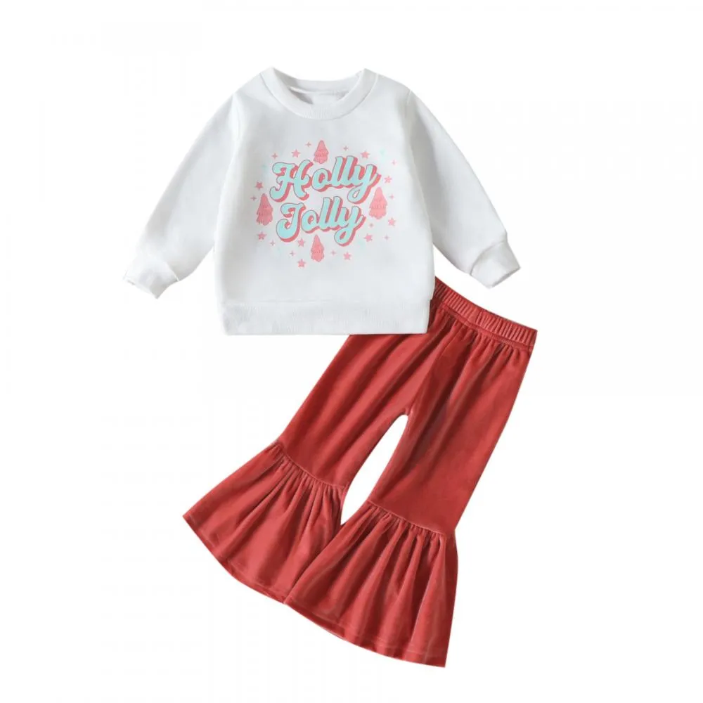 Autumn Baby Girls Long-sleeve Letter Sweater   Flared Pants Set Wholesale Girls Clothes