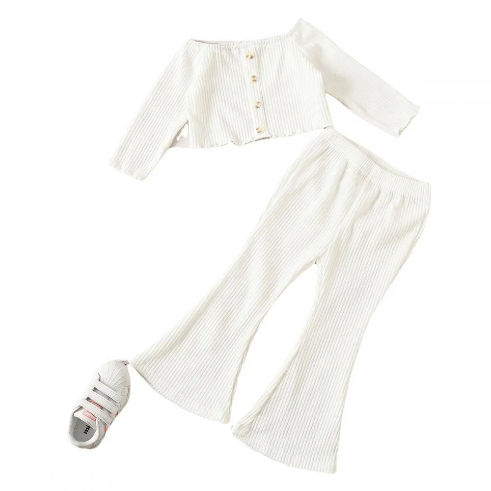 Autumn Toddler Girls Solid Color Pit Strip Top Flared Trousers Suit Wholesale Girls Clothing