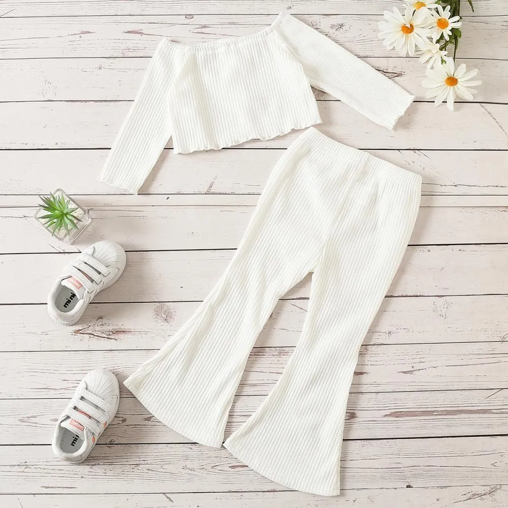 Autumn Toddler Girls Solid Color Pit Strip Top Flared Trousers Suit Wholesale Girls Clothing