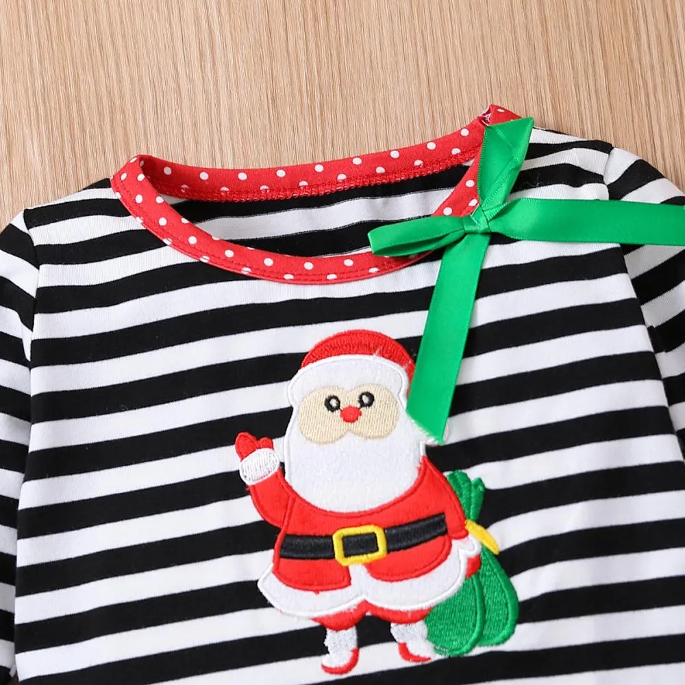 Autumn Winter Christmas Girls Santa Claus Head Polka Dot Flared Pants Suit Wholesale Kids Clothes