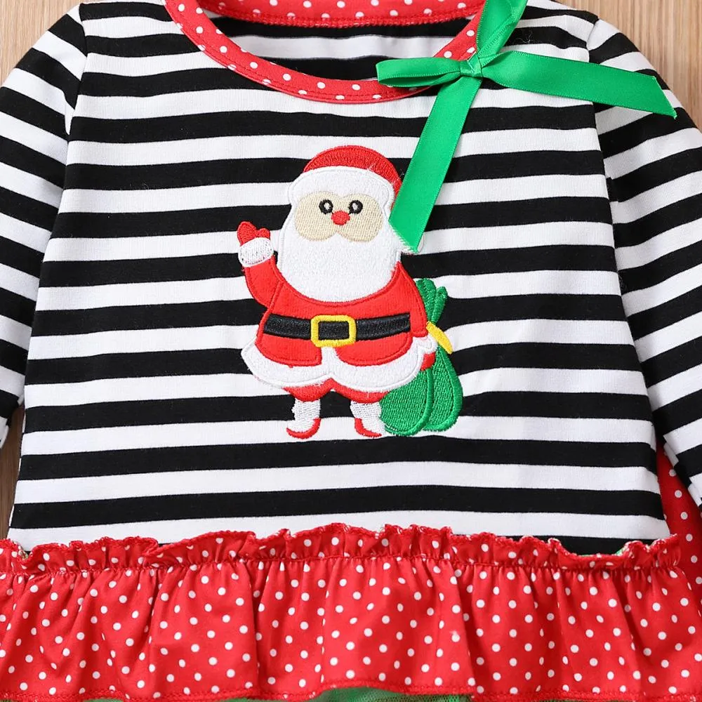 Autumn Winter Christmas Girls Santa Claus Head Polka Dot Flared Pants Suit Wholesale Kids Clothes