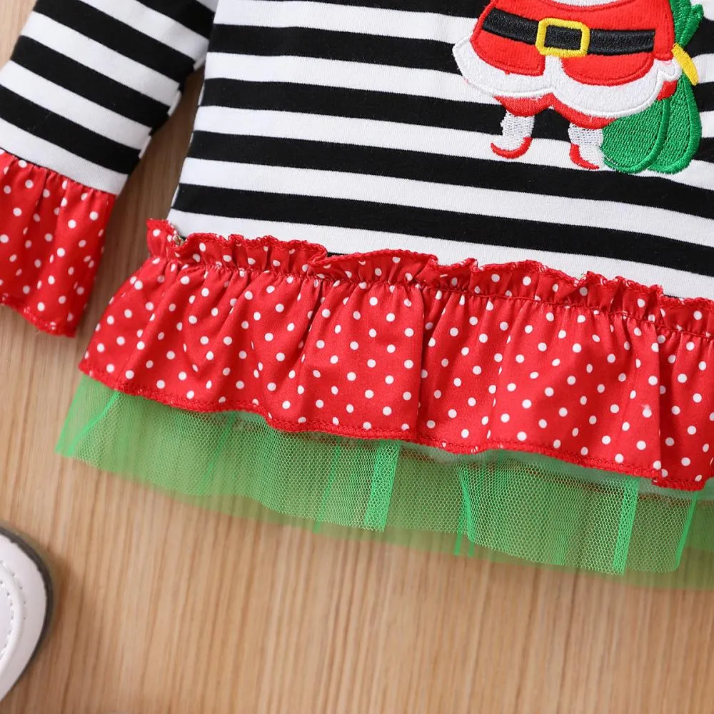 Autumn Winter Christmas Girls Santa Claus Head Polka Dot Flared Pants Suit Wholesale Kids Clothes