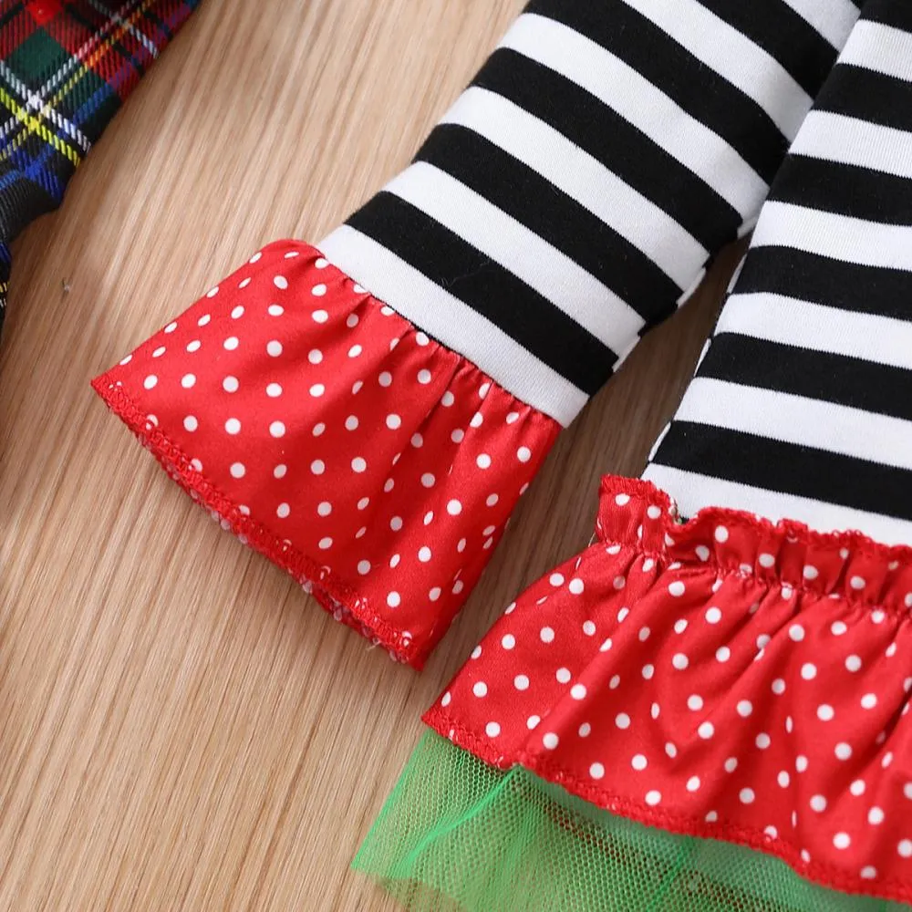 Autumn Winter Christmas Girls Santa Claus Head Polka Dot Flared Pants Suit Wholesale Kids Clothes