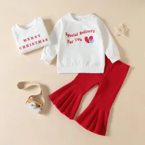 Baby Girl Christmas Letter Top   Pit Strip Flared Pants Set Wholesale Girls Clothes