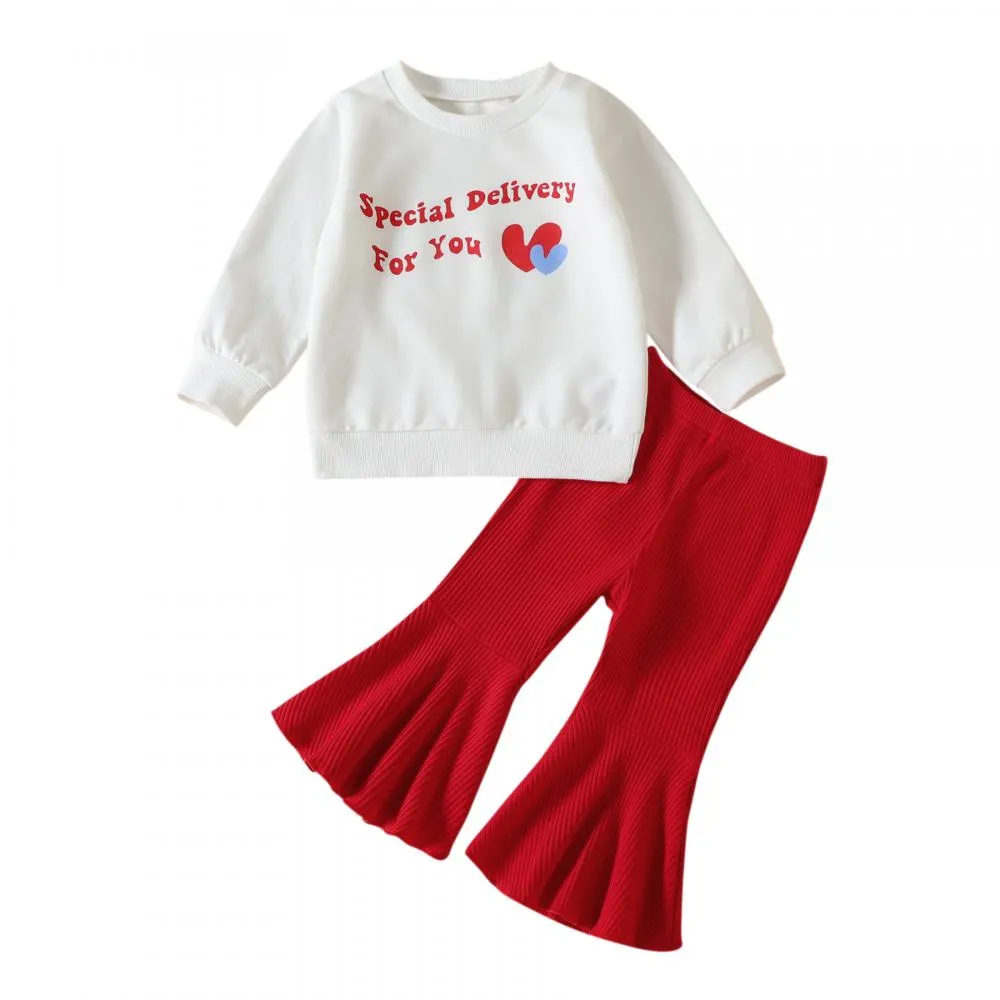 Baby Girl Christmas Letter Top   Pit Strip Flared Pants Set Wholesale Girls Clothes