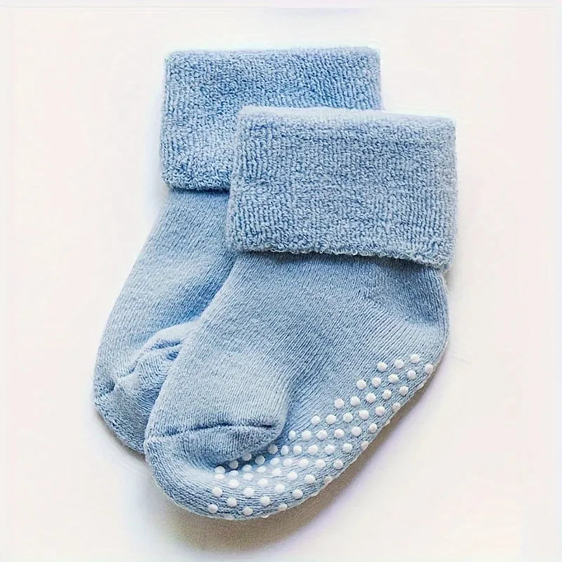 Baby Girl's Non-slip Winter Solid Color Plush Sleep Socks Thickened Warm Home Floor Socks