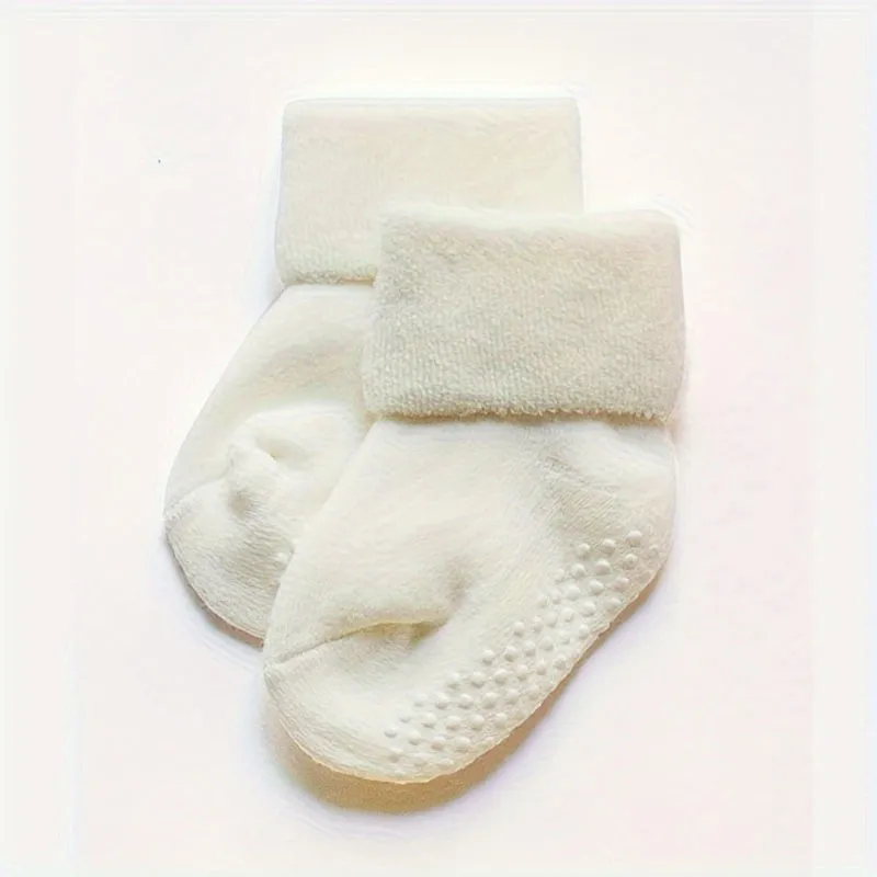 Baby Girl's Non-slip Winter Solid Color Plush Sleep Socks Thickened Warm Home Floor Socks