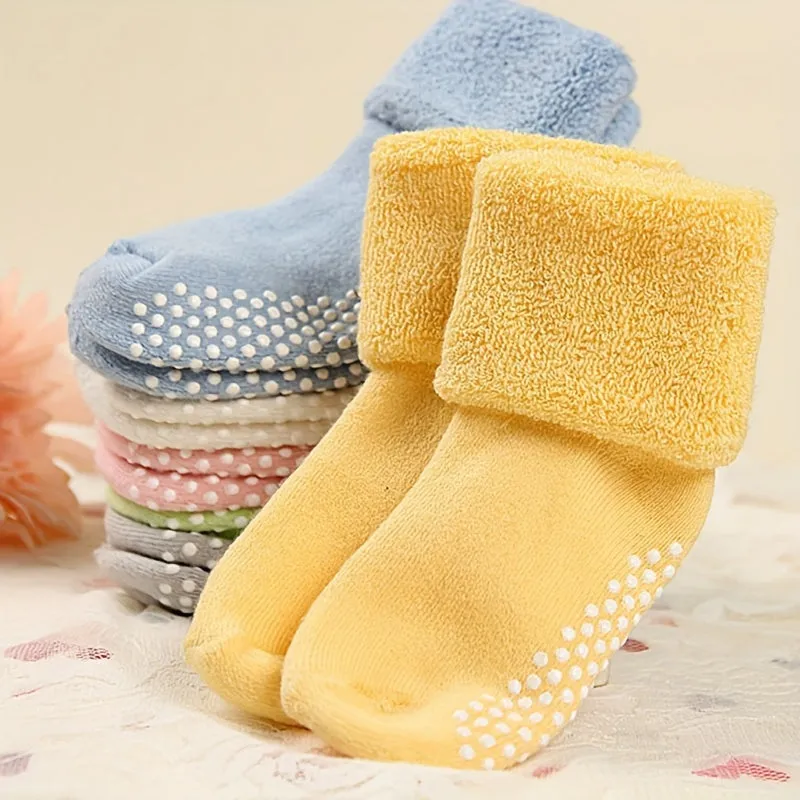 Baby Girl's Non-slip Winter Solid Color Plush Sleep Socks Thickened Warm Home Floor Socks