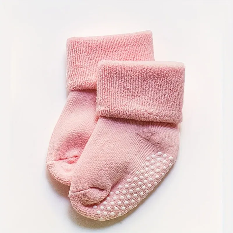 Baby Girl's Non-slip Winter Solid Color Plush Sleep Socks Thickened Warm Home Floor Socks