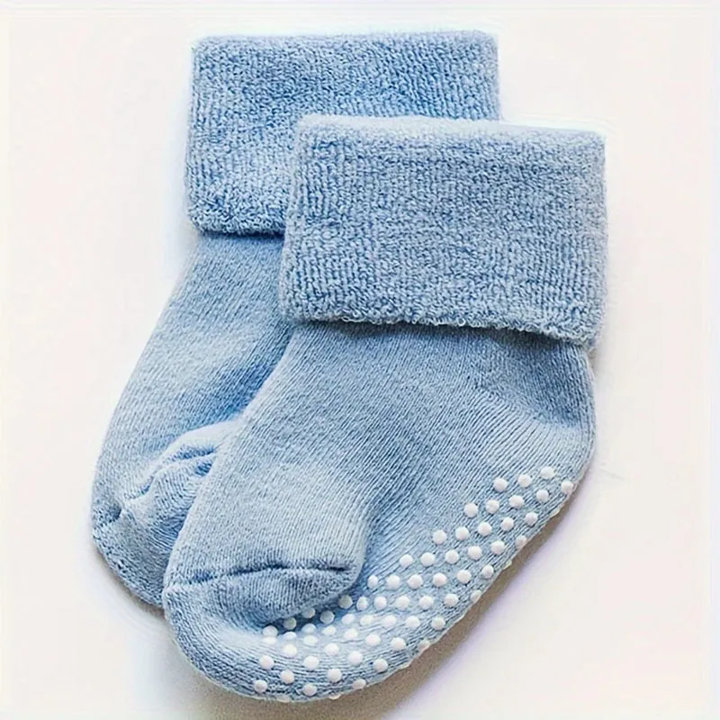 Baby Girl's Non-slip Winter Solid Color Plush Sleep Socks Thickened Warm Home Floor Socks