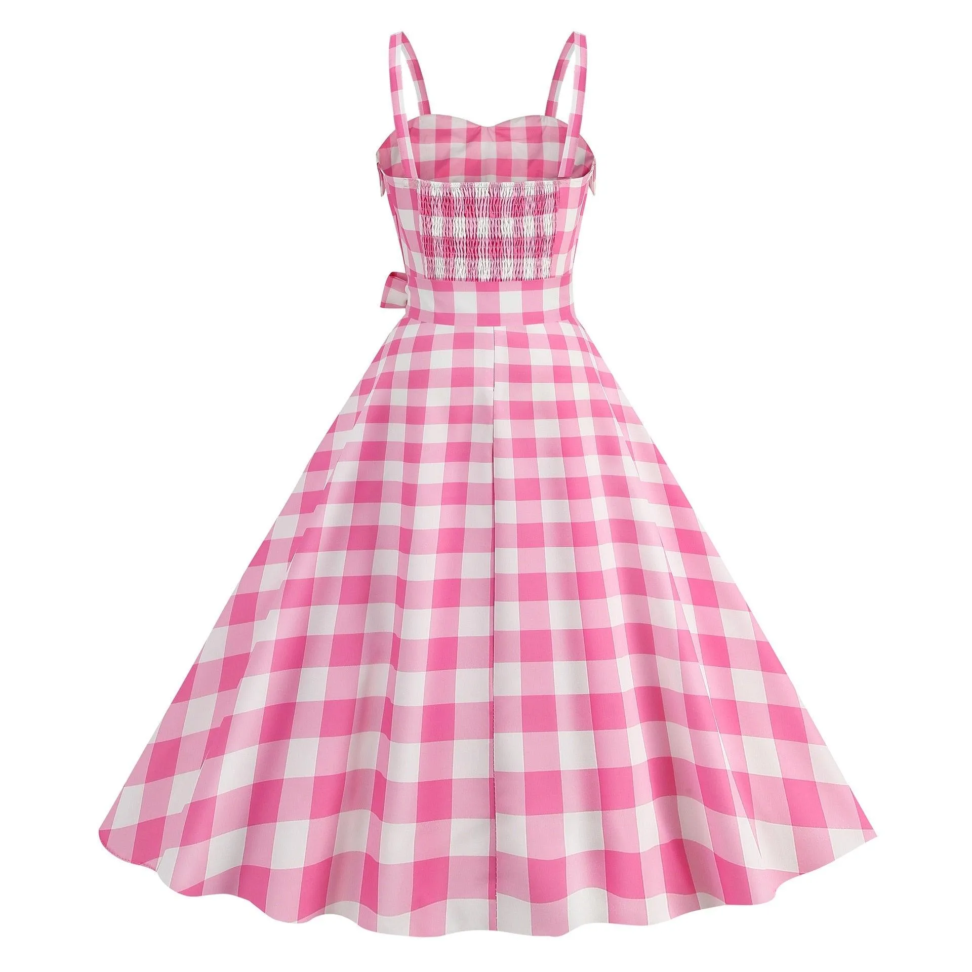 Barbie pink Dress -  with a pink plaid pattern 2023 - trendy Strapless Cocktail Rockabilly Party Swing Sweet Girls for cocktail parties and rockabilly events