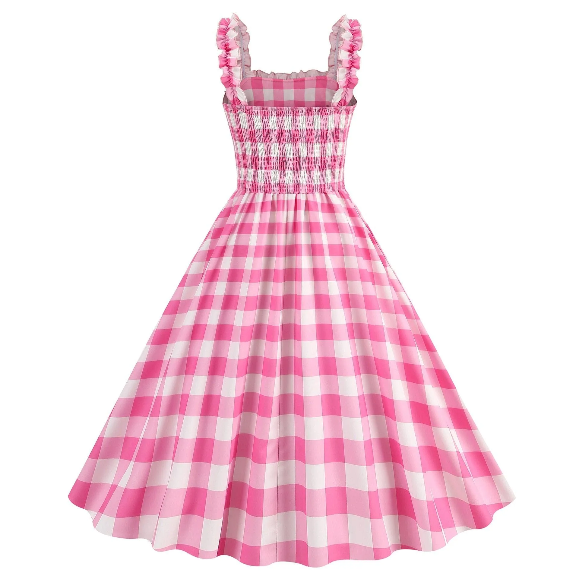 Barbie pink Dress -  with a pink plaid pattern 2023 - trendy Strapless Cocktail Rockabilly Party Swing Sweet Girls for cocktail parties and rockabilly events