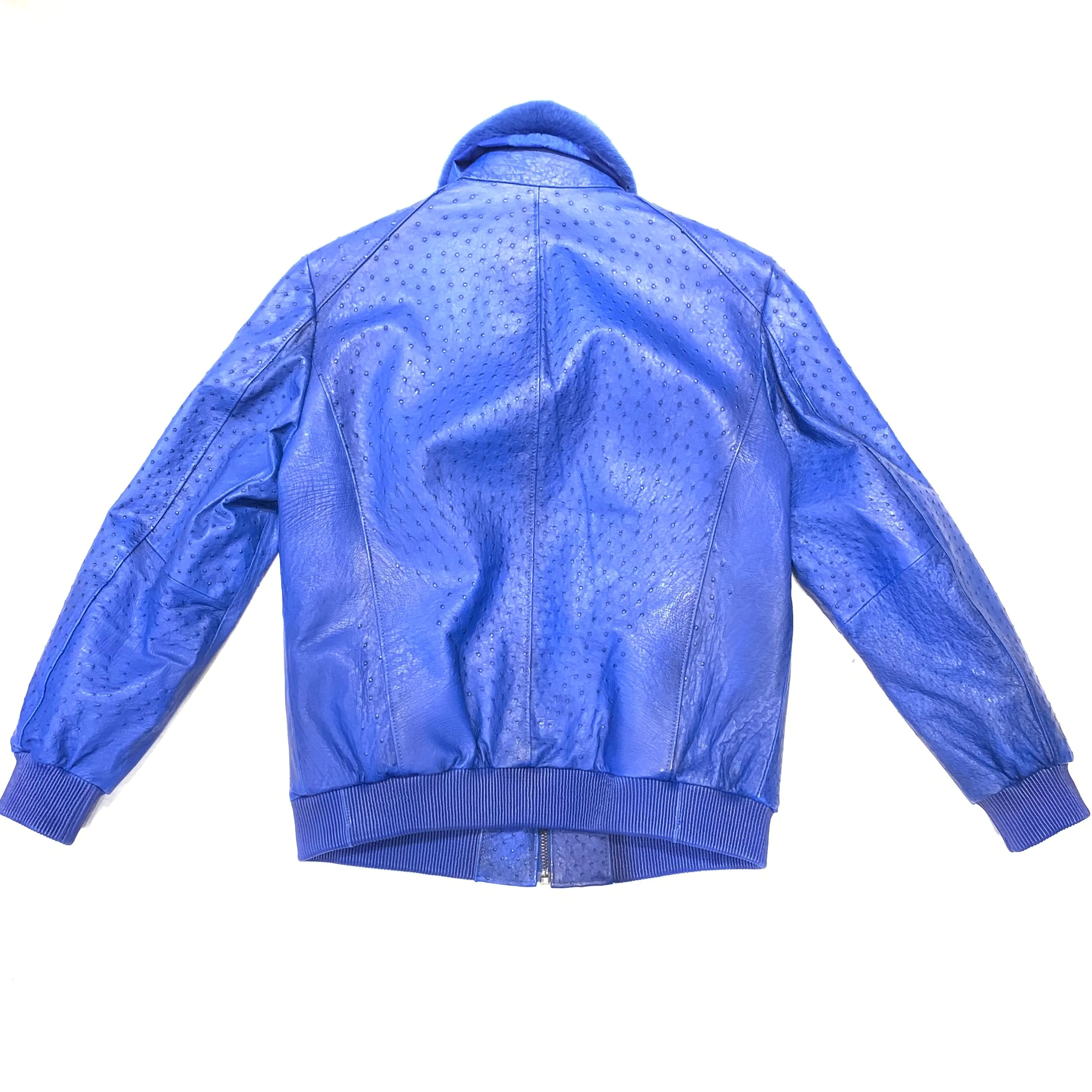 Barya NewYork Royal Blue Full Ostrich Quill/Mink Collar Bomber Jacket